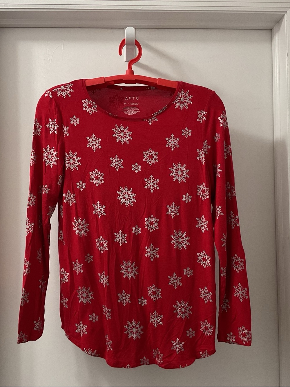 Apt. 9 Red Long-Sleeve Tee with Silver Snowflake Print